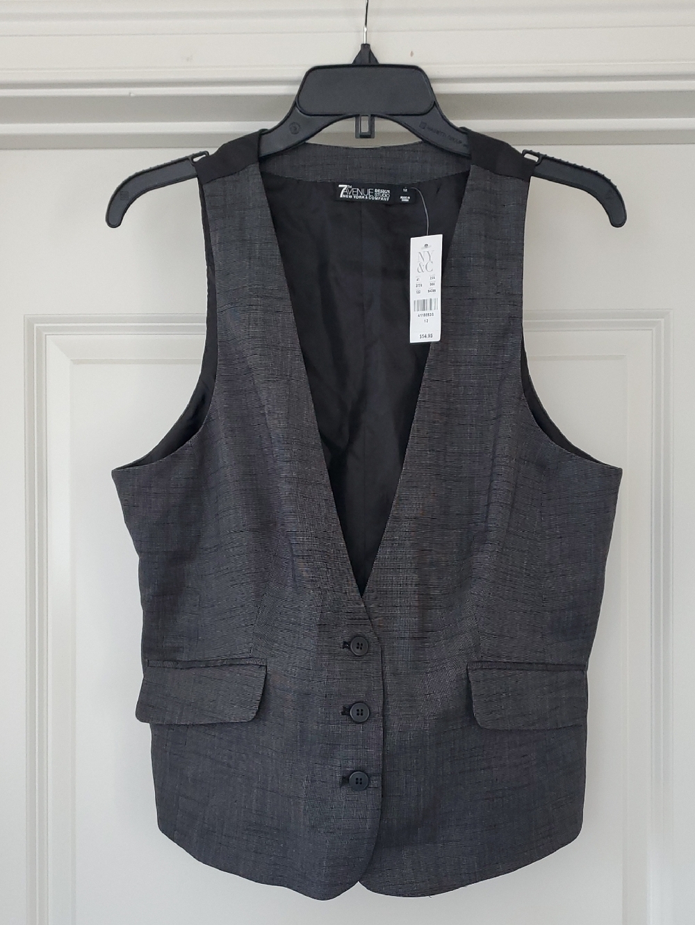 7th Ave New York & Company Studio Gray Button-Front Tailored Vest